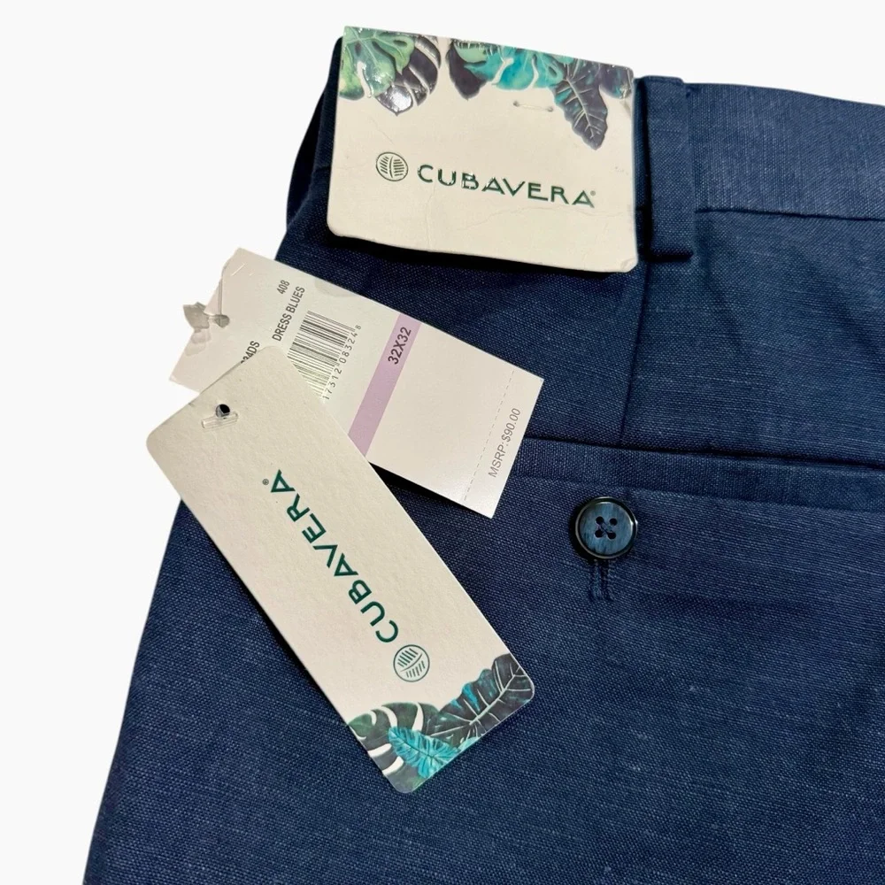 CUBAVERA Navy Blue Linen-blend Dress Pants Size 32x32 Trousers Business Office